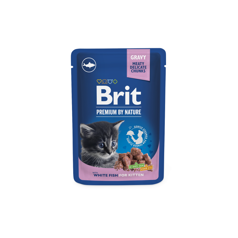 Pochons Brit Premium au Poisson Blanc pour Chaton 100g