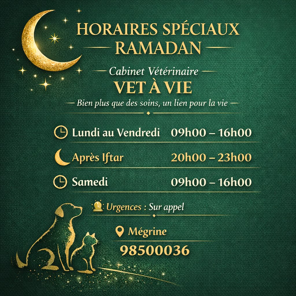 🌙✨ Horaires spéciaux Ramadan – VET À V...